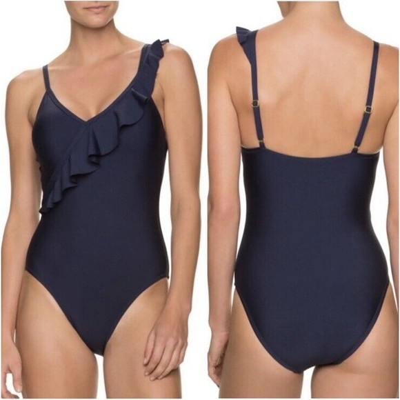 Draper James x Helen Jon Women’s Size XL Blue Ruffle Front One Piece Swimsuit - Picture 1 of 8